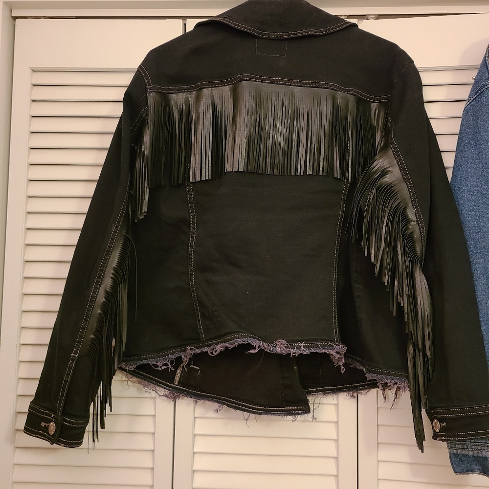 Leather Fringe Western Jean Jacket